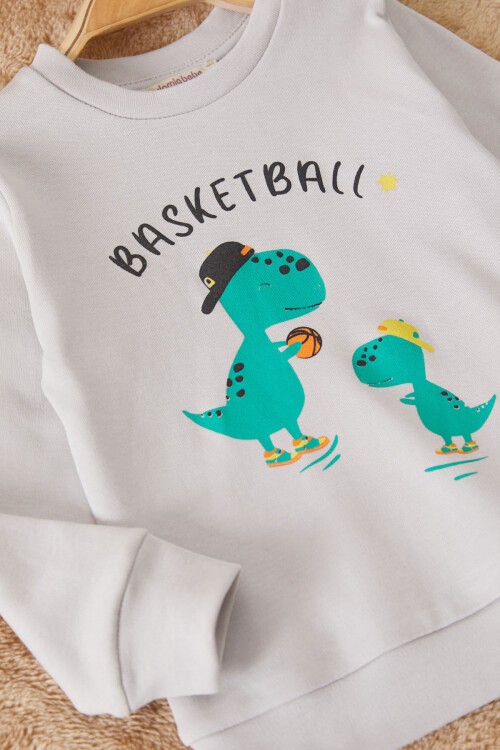 Füme Dinozor Baskılı Basketball Yazılı Erkek Bebek Takım 17539