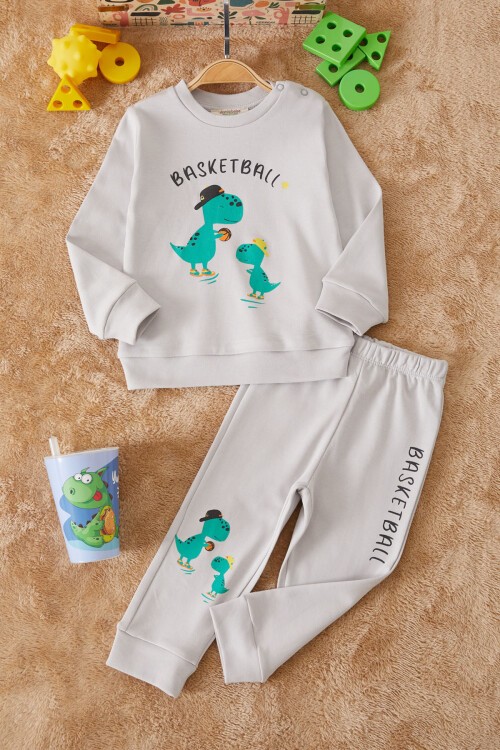 Füme Dinozor Baskılı Basketball Yazılı Erkek Bebek Takım 17539