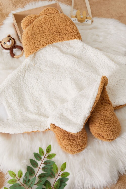 Kahverengi Kulaklı Peluş Bebek Kundak 17487