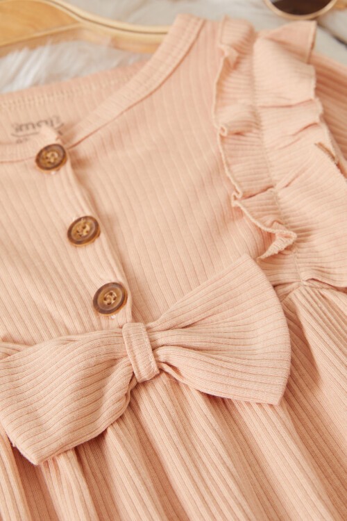 Kız Bebek Fiyonk Detaylı Bandanalı Somon Elbise 17503