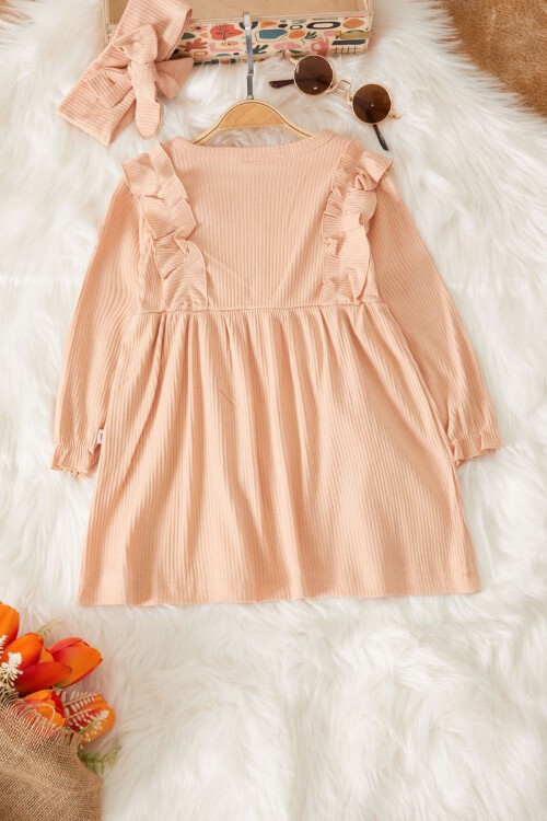 Kız Bebek Fiyonk Detaylı Bandanalı Somon Elbise 17503