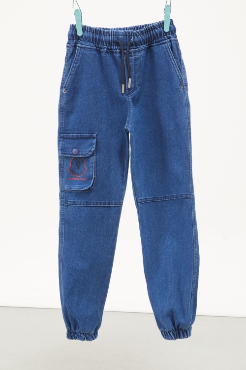 Lacivert Baskılı Kargo Cepli Erkek Çocuk Jean Pantolon 17756