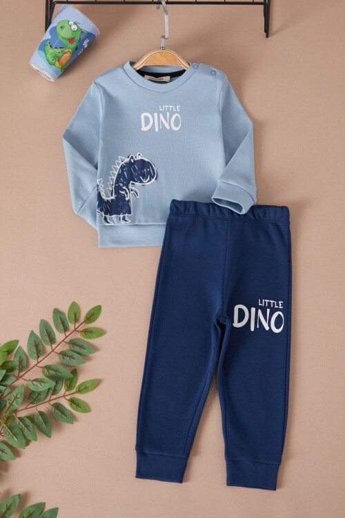 Mavi Little Dinozor Baskılı Erkek Bebek Takımı 17404