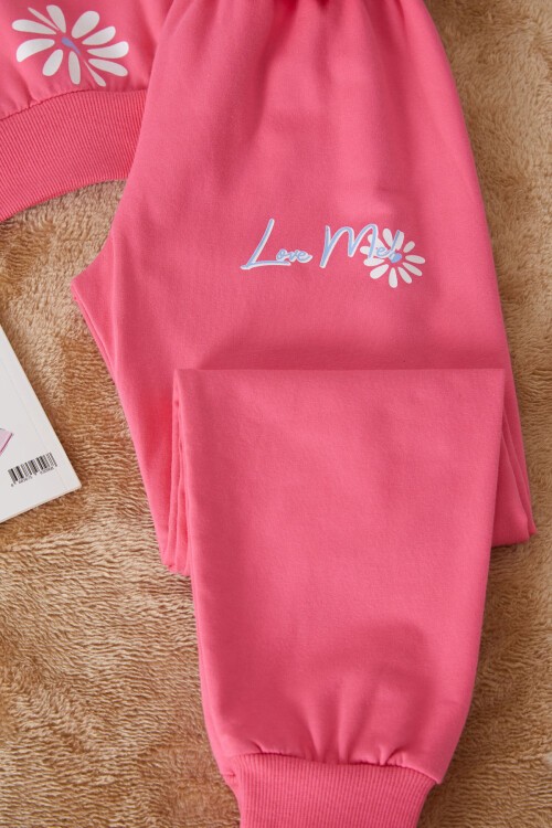 Pembe Çiçek Baskılı Şardonlu Kız Eşofman Takımı 17423