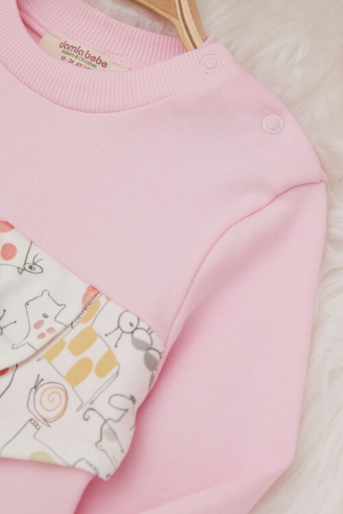 Pembe Hayvan Desenli Fiyonklu Kız Bebek Takım 17406
