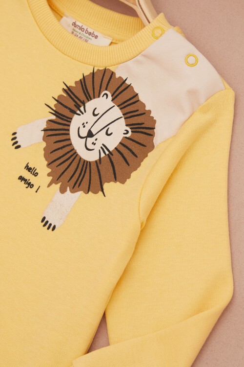 Sarı Aslan Baskılı Yazılı Erkek Bebek Takımı 17396
