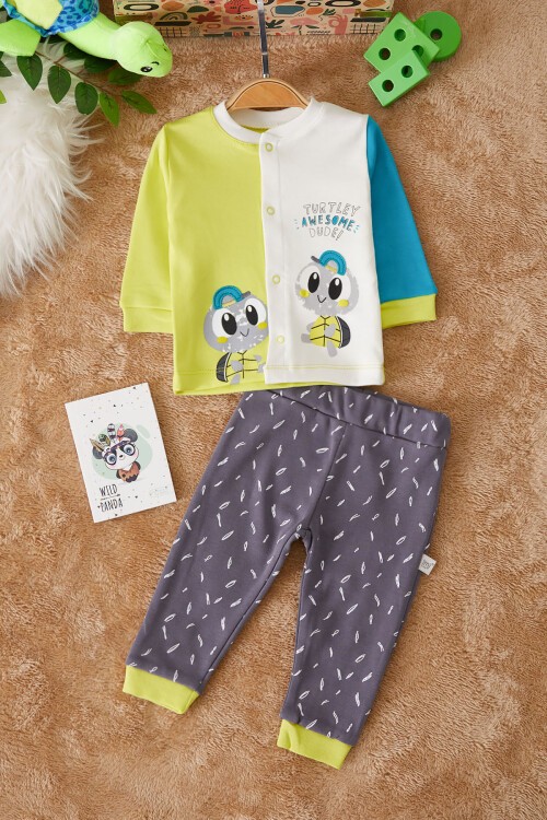 Yeşil Tosbik Baskılı Erkek Bebek Pijama Takımı 17509
