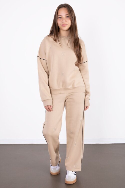 Bej Payet İşlemeli Şardonlu Kız Çocuk 2li Eşofman Takımı 21427