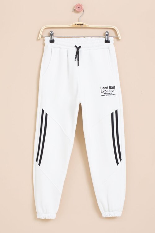 Beyaz Şerit Detaylı Yazı Baskılı Beli Lastikli Erkek Çocuk Eşofman Altı 21454