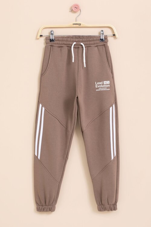 Kahve Şerit Detaylı Yazı Baskılı Beli Lastikli Erkek Çocuk Eşofman Altı 21455