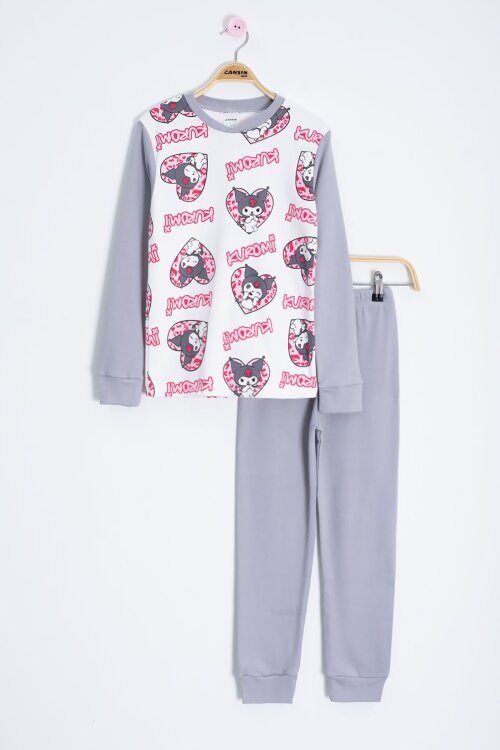 Kalpli Yazı Desenli Kız Çocuk Pijama Takımı 22766
