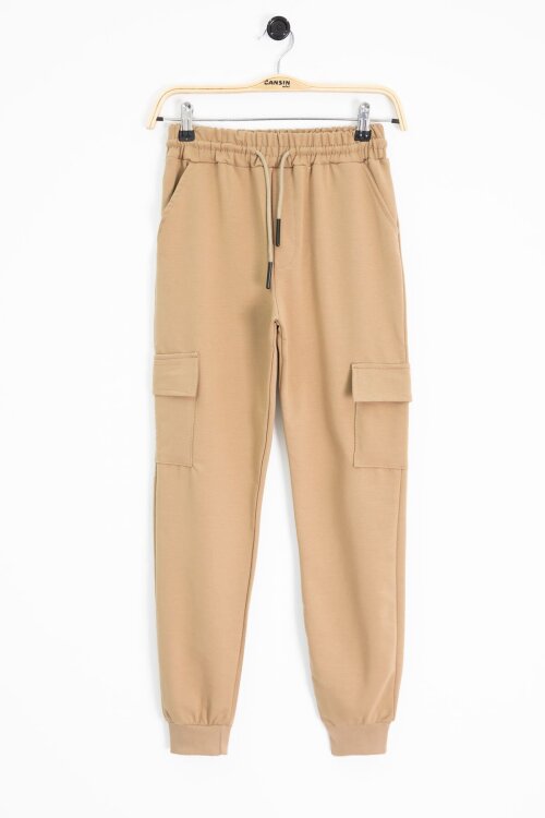 Krem Beli Lastikli Basic Kargo Cepli Erkek Çocuk Okul Eşofman Altı 19127