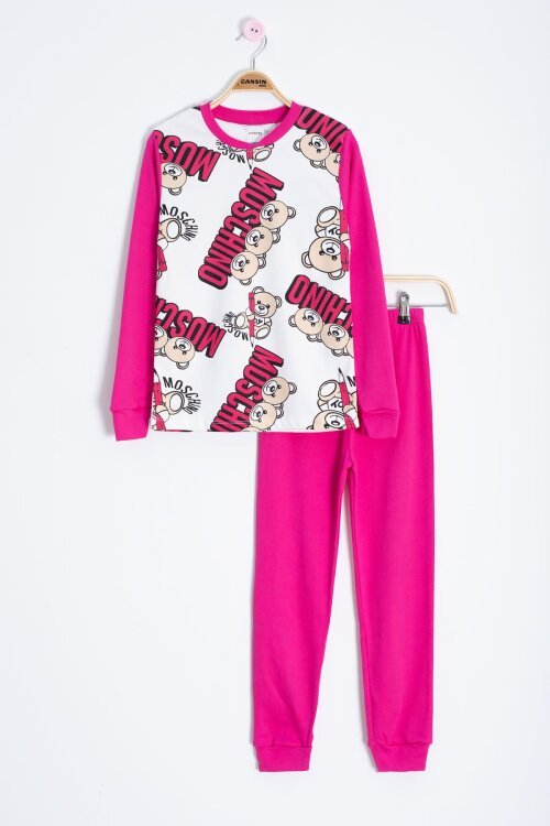 Pembe Ayıcık Baskılı Kız Çocuk Pijama Takımı 22769
