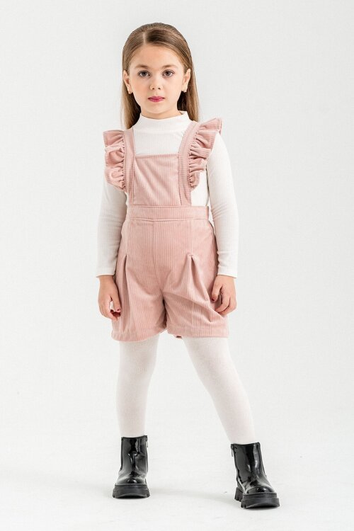Pembe Kız Çocuk Kadife Fitilli Salopet 22688