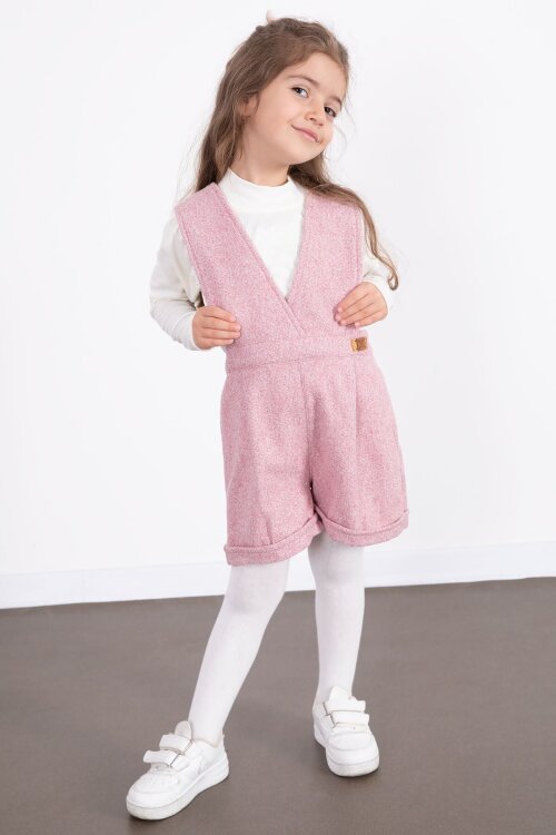 Pembe Kız Çocuk Melanj Krem Badili Salopet Takım  22692