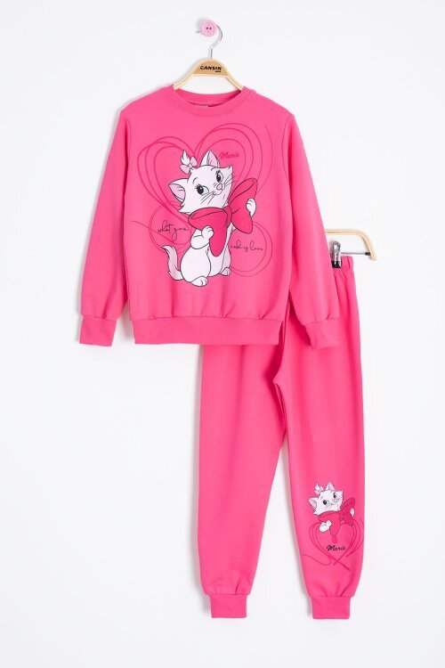 Pembe Sevimli Kedi Baskılı Kız Çocuk Eşofman Takımı 22759