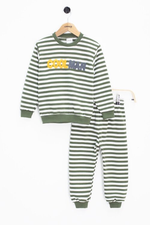 Yeşil Erkek Çocuk Yazı Nakışlı Şardonlu 2li takım 22704