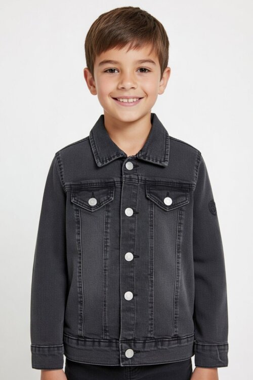 Füme Düğmeli Erkek Çocuk Jean Ceket 15524