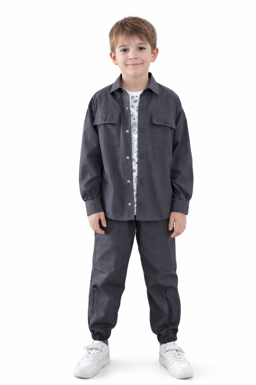 Füme Erkek Çocuk Gögüs Cepli 3lü Takım 20350