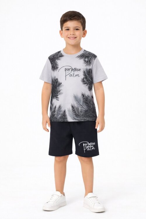 Füme Paradise Yazılı Erkek Çocuk Şortlu 2li Takım 20645