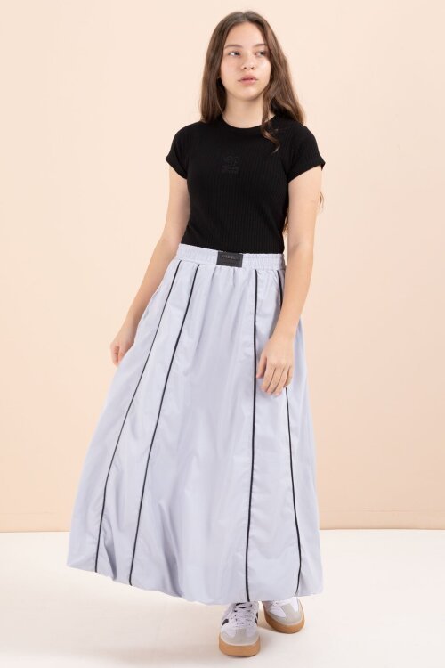 Gri Çizgili Balon Etekli Kısa Kol Badili 2li Kız Çocuk Takım 23461