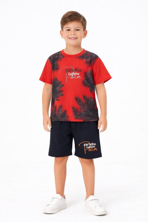Kırmızı Paradise Yazılı Erkek Çocuk Şortlu 2li Takım 20643