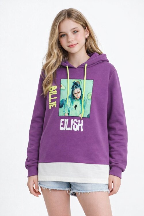 Kız Çocuk  Baskılı Kapşonlu Sweatshirt 9-14 Yaş 13993