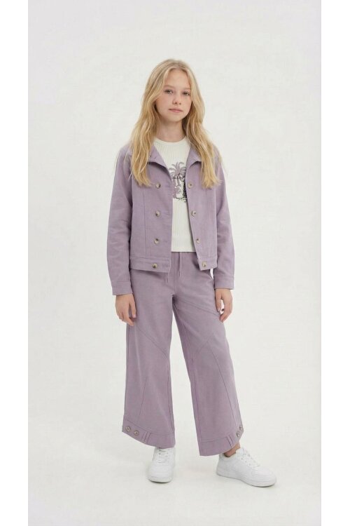 Pembe Çift Düğme Detay Gömlekli Pantolonlu Kız Çocuk Gabardin Takım 23540