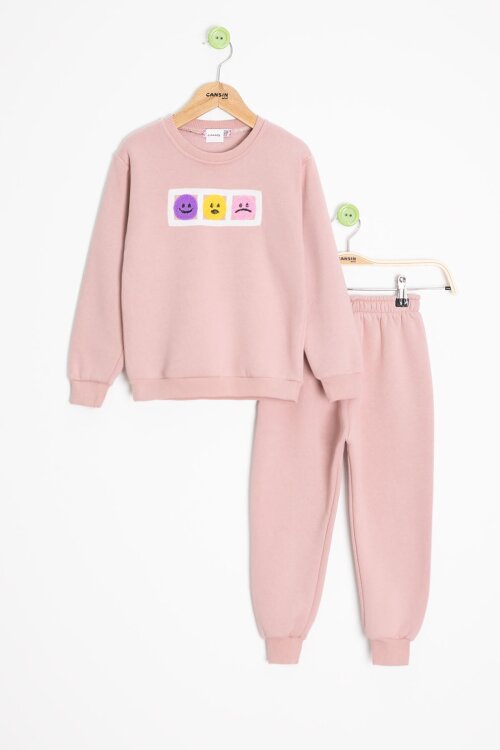 Pembe Gülenyüz Nakışlı Şardonlu Kız Çocuk Eşofman Takımı 23356