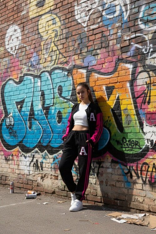 Siyah Yazılı Kolej Ceketli Kız Çocuk Şeritli 3 İplik Şardonlu Eşofman Takımı 21296