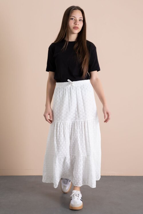 Beyaz Kız Çocuk Uzun Kesim Fistolu Etek  23777