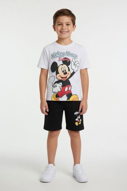 Ekru Erkek Çocuk Mickey Fare Baskılı Şortlu 2li Takım 23970