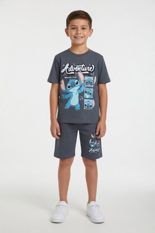 Füme Adventure Yazılı Baskılı Erkek Çocuk Tişörtlü Şortlu Takım 23929