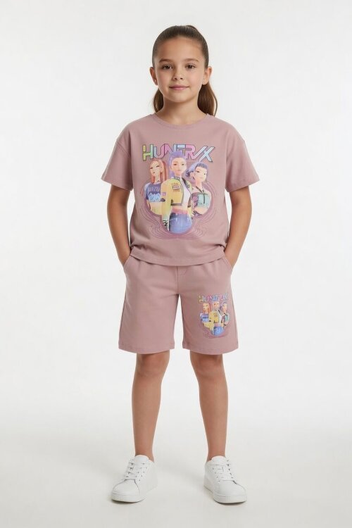 Gül Kurusu Girls Baskılı Kız Çocuk Şortlu Tişörtlü 2li Takım  23856
