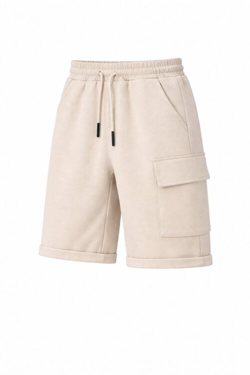 Krem Beli Lastikli Jogger Kumaş Tek Kargo Cepli Erkek Çocuk Şort 21156