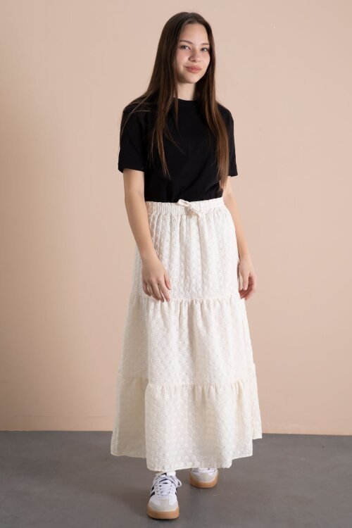 Krem Kız Çocuk Uzun Kesim Fistolu Etek  23778