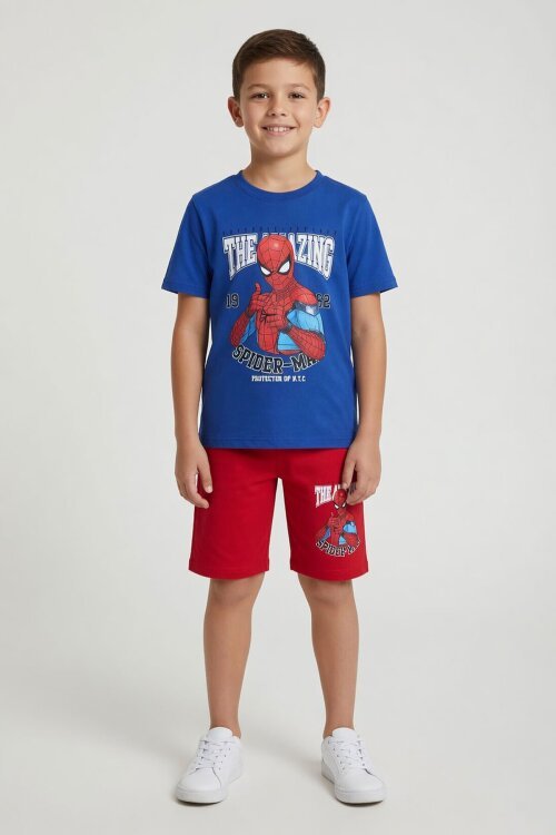 Lacivert Amazing Örümcek Adam Baskı Erkek Çocuk Şortlu 2li Takım 23983