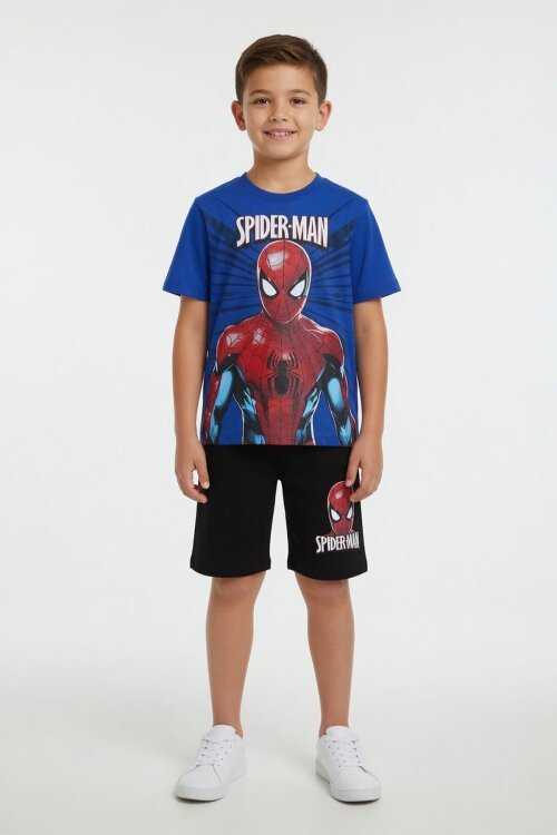Lacivert Örümcek Adam Temalı Tişörtlü Şortlu Erkek Çocuk 2li Takım  23961