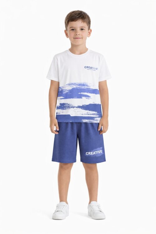Mavi Creative Yazılı Desenli Tişörtlü Erkek Çocuk Şortlu Takım 23791