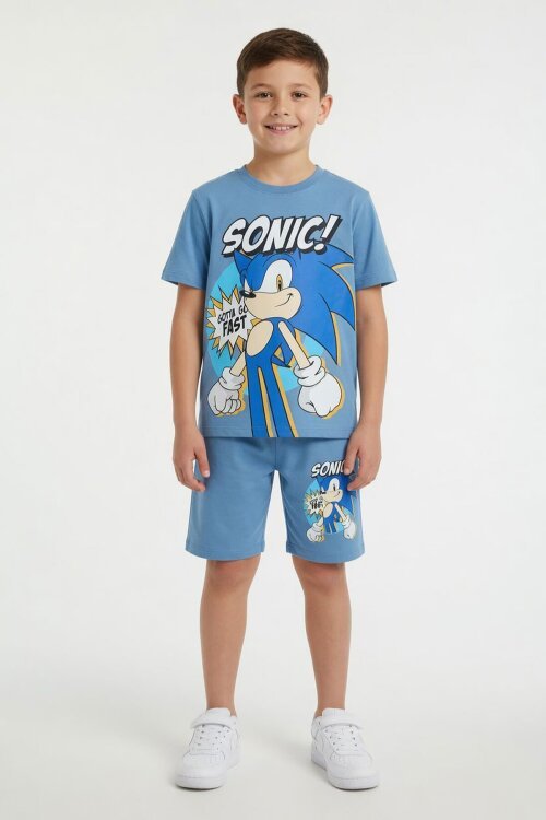 Mavi Kirpi Sonic Baskılı Erkek Çocuk Tişörtlü Şortlu 2li Takım 23975