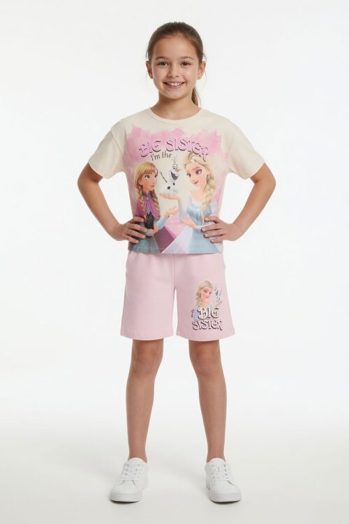 Pembe Karlar Kraliçesi Baskılı Kız Çocuk Tişörtlü Şortlu Takım  23949