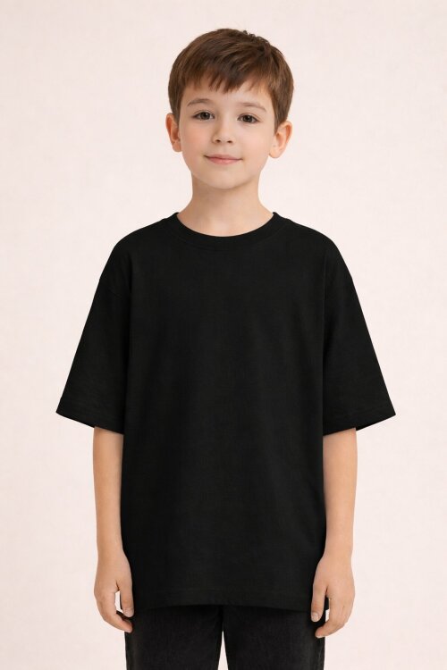 Siyah Düz Bisiklet Yaka Erkek Tişört 18079