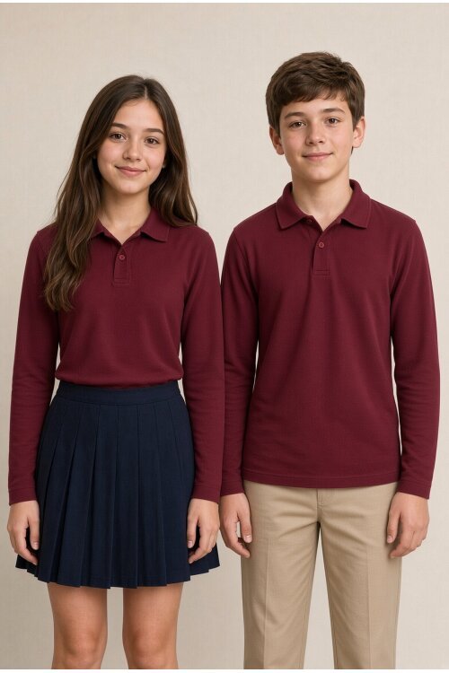 Bordo Kız / Erkek Çocuk Uzun Kol Polo Yaka Okul Tişörtü 24865