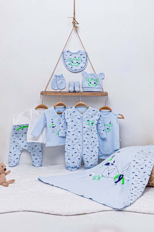 Balık Baskılı 10lu Bebek Hastane Çıkışı Seti 16556
