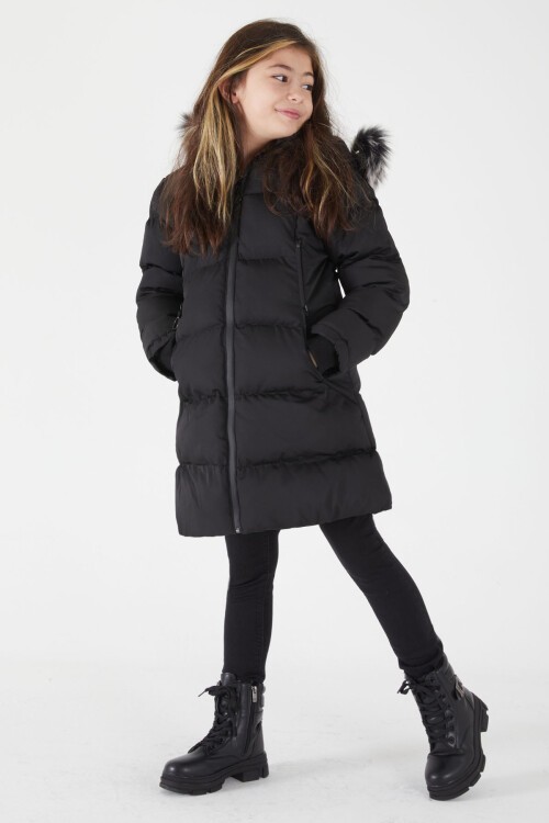 Kız Çocuk Şişme Mont Kürklü Siyah 15502