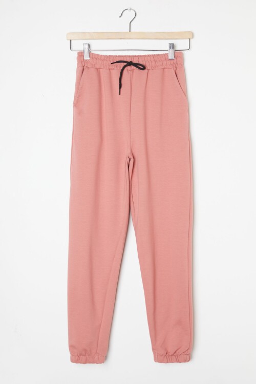 Pembe Bel ve Paça Lastikli Basic Kız Çocuk Okul Eşofman Altı 16245