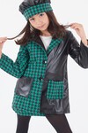 Kız Çocuk Kazayağı Deri Detaylı Ceketli 4lü Elbise Takımı 14590