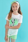 Kız Çocuk Neon Yeşil Kalpli Fare 3-10 Yaş Şortlu Takım 4810-2