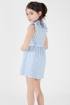 Açık Mavi Kare Desenli Yakalı Kız Çocuk Elbise 15068