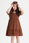 Kahverengi Kız Çocuk Omuz Askılı Elbise 15086